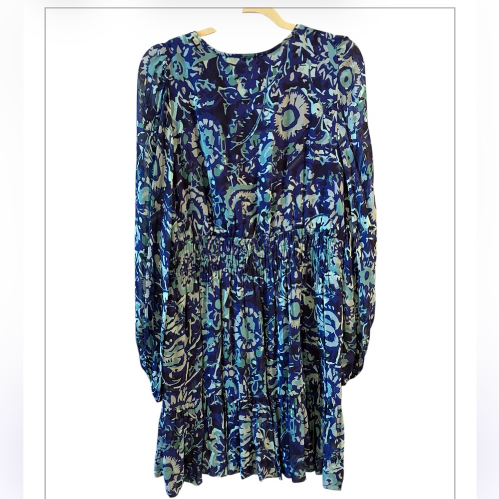 Anthropologie Long- Sleeve Somerset Mini Dress Blue Motif Size Large - Picture 4 of 13